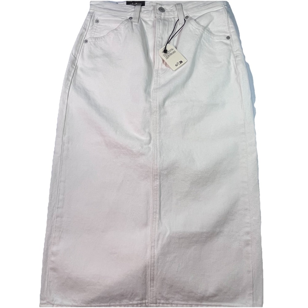 NWT Levi's Premium White Denim Skirt W27 29"Length Cotton Stretch Pencil Cream